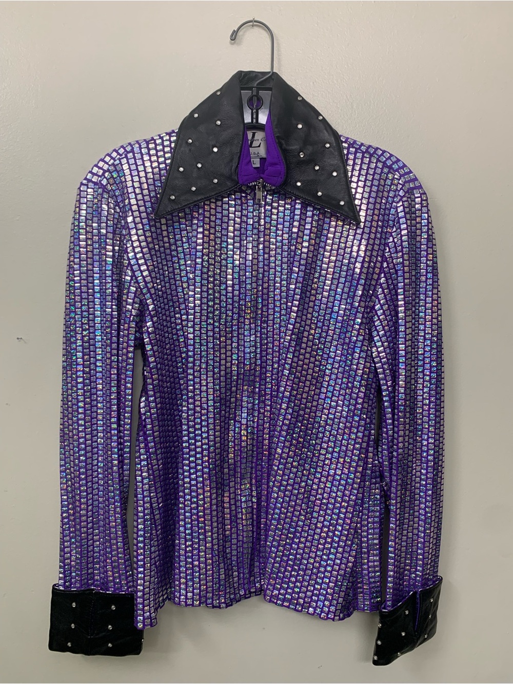 TLC Purple Sequin Bomber Jacket with Studded Black Collar